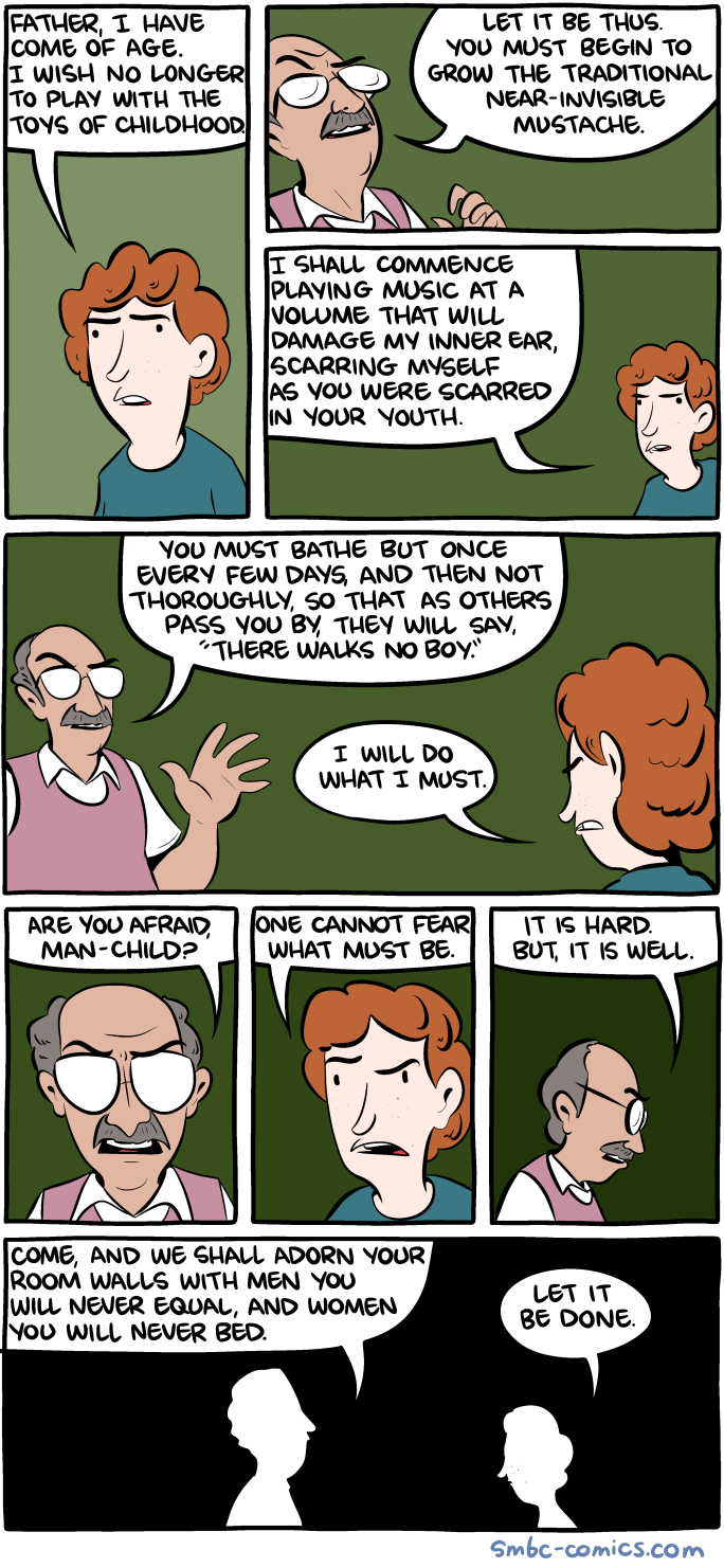 Saturday Morning Breakfast Cereal - Father, 1 Hane Come Oc Age I Wish No Longer To Play With The Toys Of Childhood Let It Be Thug You Must Gegn To Grow The Traditional Nur Invisible Mustach I Ghall Commence Playing Mugic At A Volume That Will Damage My In