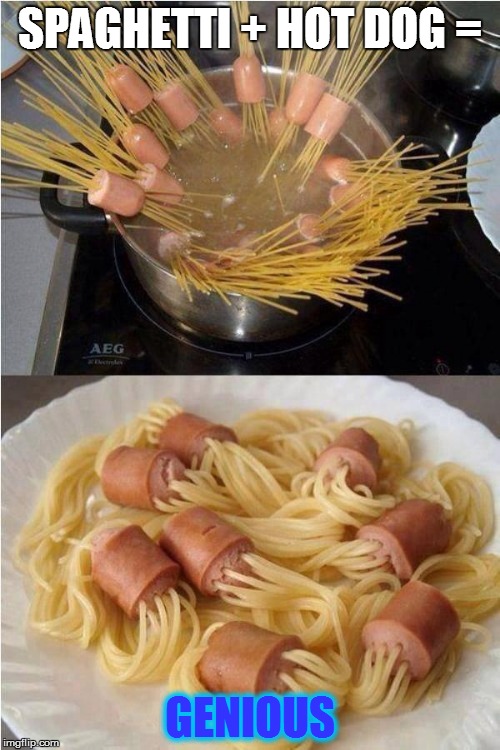 weird spaghetti - Spaghetti Hot Dog Aeg Genious imgflip.com