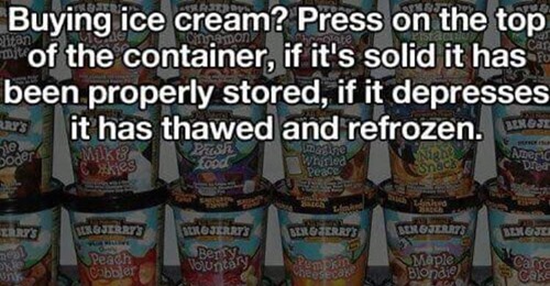 tin can - litan Buying ice cream? Press on the top of the container, if it's solid it has been properly stored, if it depresses it has thawed and refrozen. Rry'S Bergse ste Soder Amend wrested Peace Land Berierris Berbjerry Serje Webjerry Peach Cobbler Ro