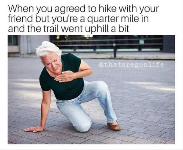 he stops cuddling you meme - When you agreed to hike with your friend but you're a quarter mile in and the trail went uphill a bit