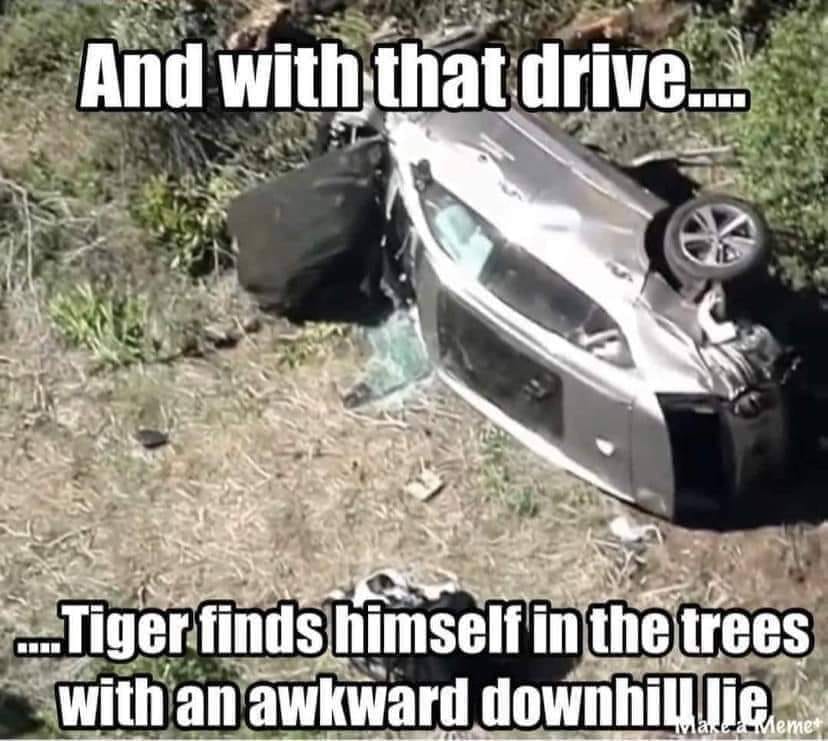 Tiger Woods - And with that drive... ..Tiger finds himself in the trees with an awkward downhill die vlake a Memet