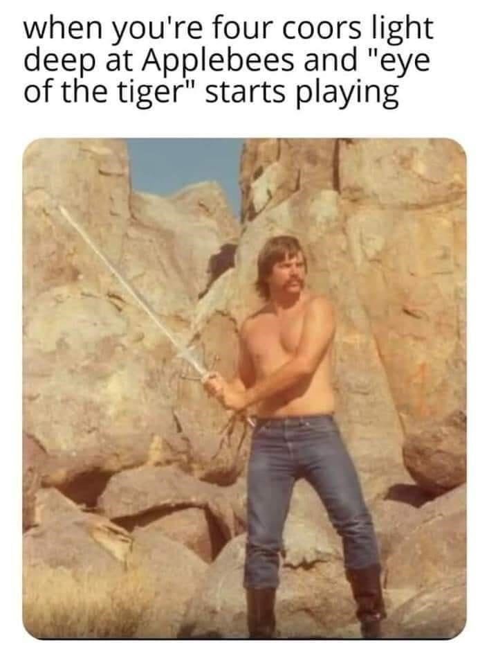 hilarious memes - best memes - freebird memes - when you're four coors light deep at Applebees and "eye of the tiger" starts playing