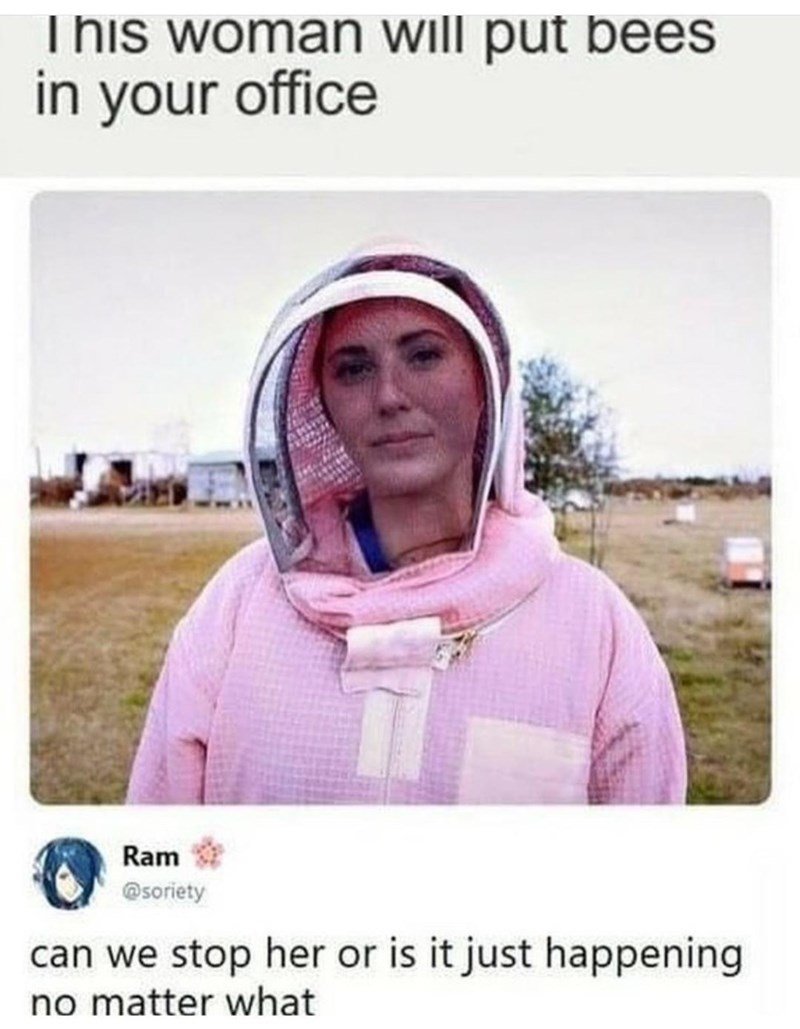 funny memes - randoms - woman will put bees in your office - This woman will put bees in your office Ram can we stop her or is it just happening no matter what