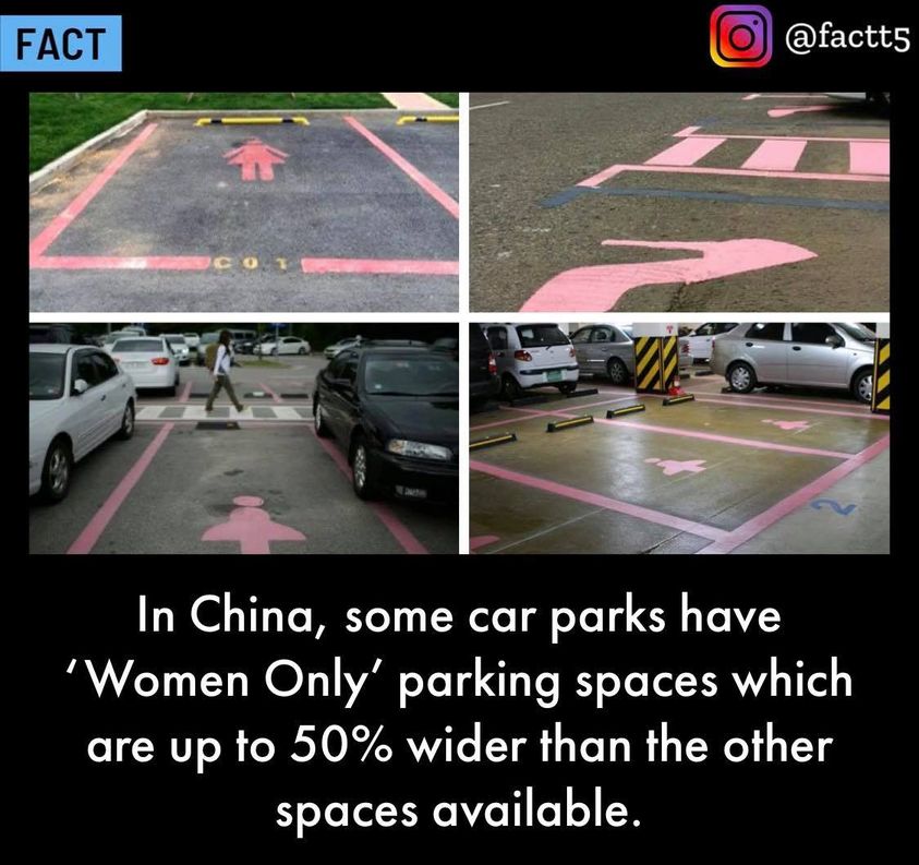 car - Fact CO2 In China, some car parks have 'Women Only' parking spaces which are up to 50% wider than the other spaces available.