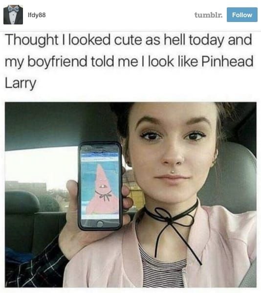 funny randoms  - thought i looked cute pinhead larry - Ifdy88 tumblr. Thought I looked cute as hell today and my boyfriend told me I look Pinhead Larry