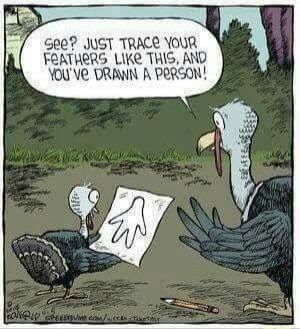 funny randoms  - thanksgiving humor - see? Just Trace Your Feathers This, And You'Ve Drawn A Person! 3 pisem