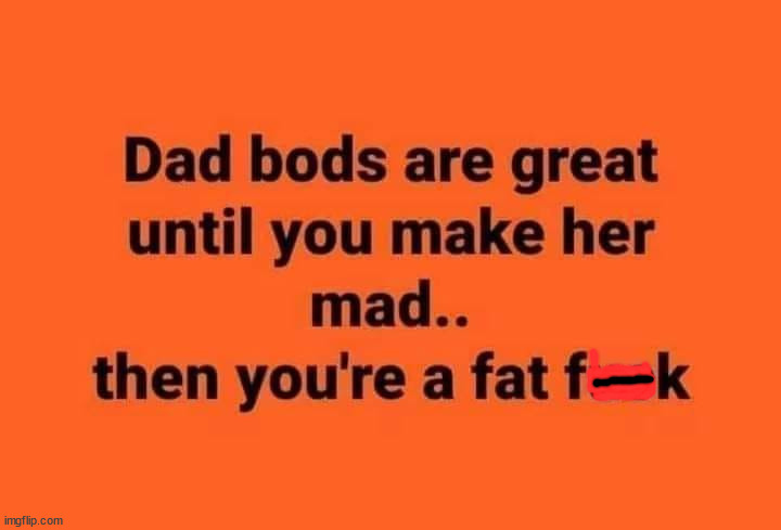 orange - Dad bods are great until you make her mad.. then you're a fatfk imgflip.com