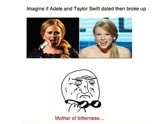 awesome randoms  - taylor swift funny quotes - Imagine if Adele and Taylor Swift dated then broke up Hlou Mother of bitterness...