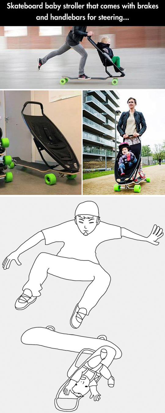 cool random pics - cool pics and memes skateboard baby stroller meme - Skateboard baby stroller that comes with brakes and handlebars for steering...