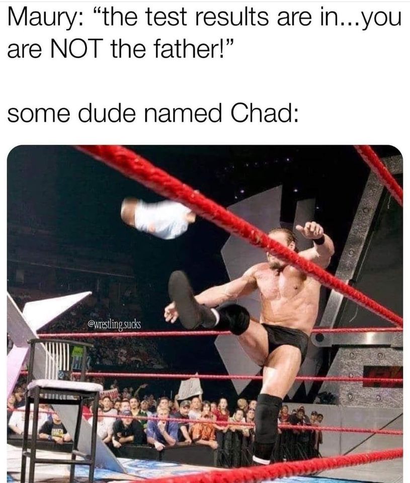 awesome pics and memes - gene snitsky punts baby - Maury "the test results are in...you are Not the father!" some dude named Chad .sucks