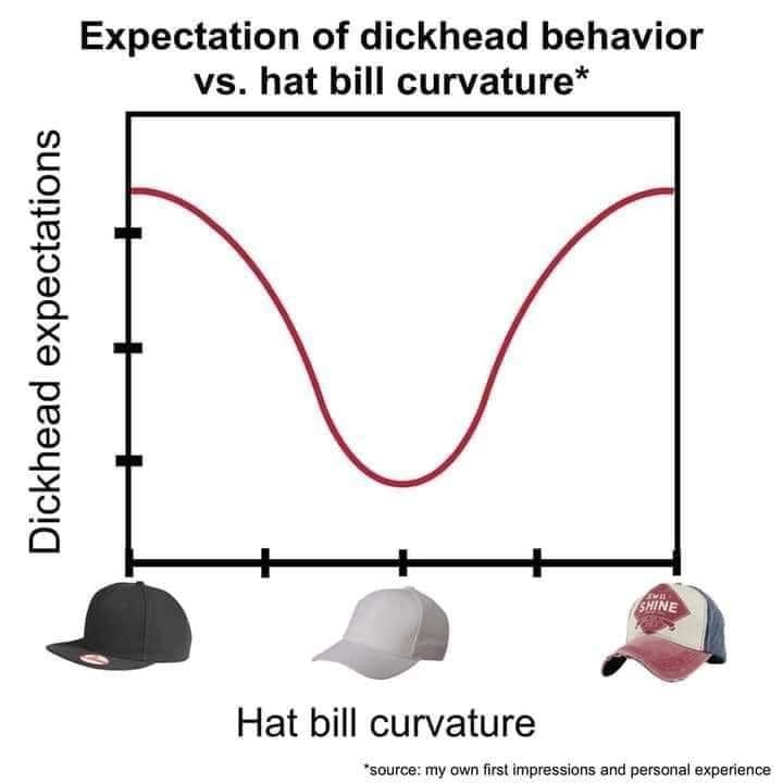 funny pics and memes - create - Dickhead expectations Expectation of dickhead behavior vs. hat bill curvature Hat bill curvature Shine source my own first impressions and personal experience
