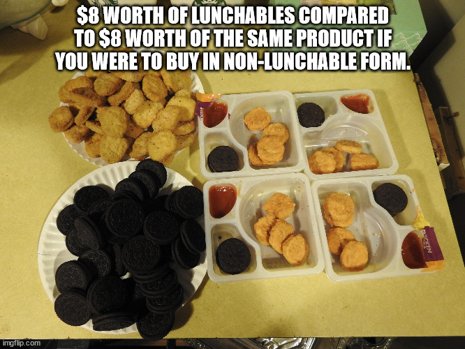 funny pics and memes - lunchables reddit - imgflip.com $8 Worth Of Lunchables Compared To $8 Worth Of The Same Product If You Were To Buy In NonLunchable Form. Chicken