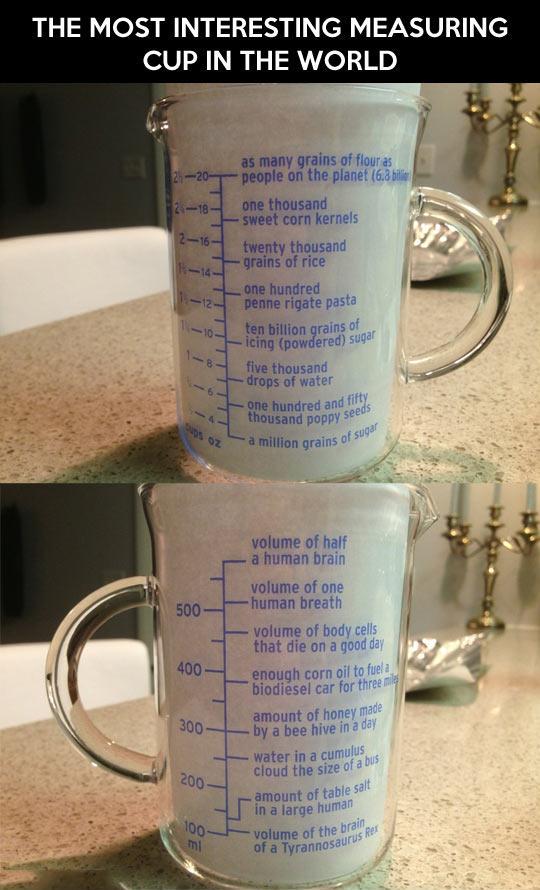 funny pics and memes - measuring cup funny - The Most Interesting Measuring Cup In The World 2h20 218 216 14 1 12 8 6 Sups oz 500 400 300 200 100 mi as many grains of flour as people on the planet 6.8 bille one thousand sweet corn kernels twenty thousand 