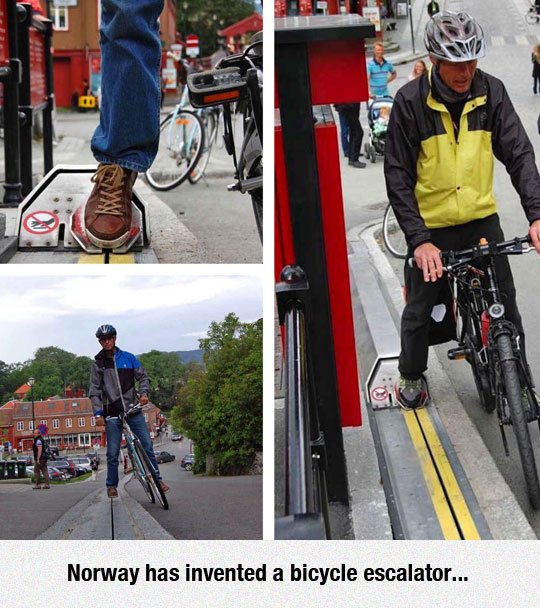 daily dose of randoms - bike escalator - W Hiihf Norway has invented a bicycle escalator... Essonwoo 1
