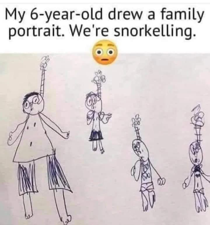 daily dose of randoms - 6 year old drawing - My 6yearold drew a family portrait. We're snorkelling. W