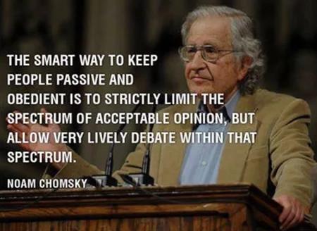 daily dose of randoms - noam chomsky public debate - The Smart Way To Keep People Passive And Obedient Is To Strictly Limit The Spectrum Of Acceptable Opinion, But Allow Very Lively Debate Within That Spectrum. Noam Chomsky Disting Perfa Welc