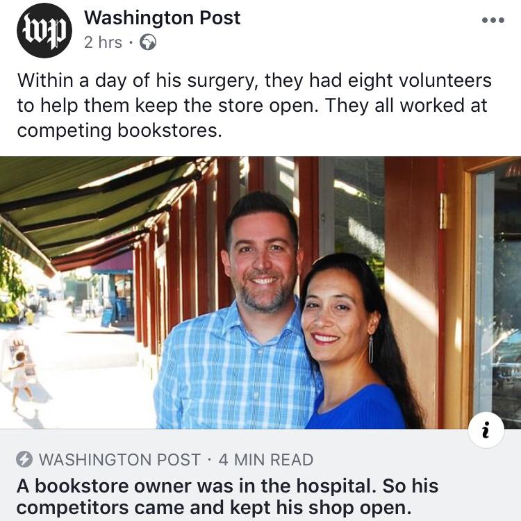 funny memes and pics - conversation - Washington Post 2 hrs. wp Within a day of his surgery, they had eight volunteers to help them keep the store open. They all worked at competing bookstores. Washington Post 4 Min Read A bookstore owner was in the hospi