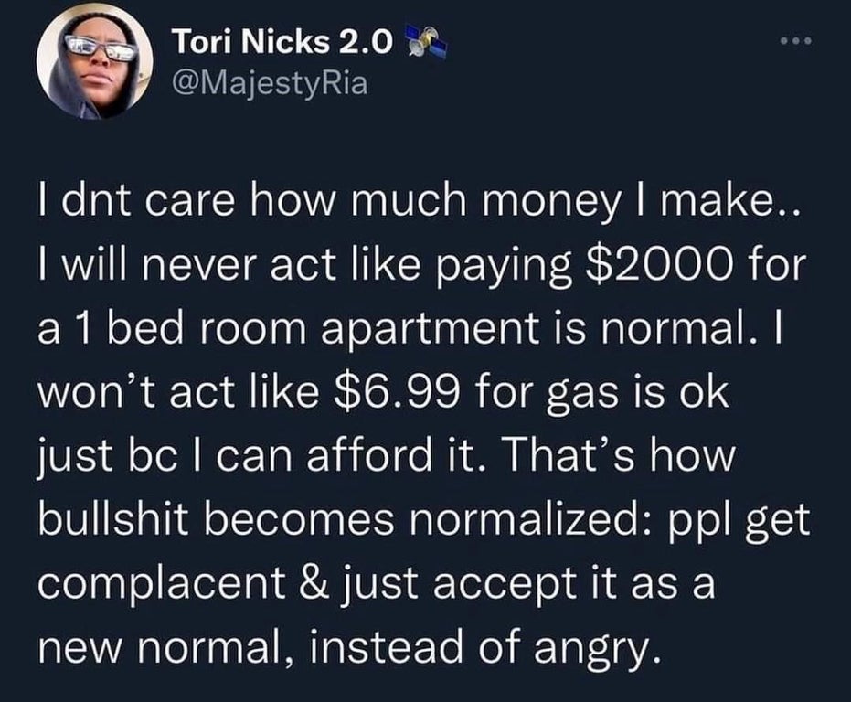 funny memes and pics - waiting mode adhd meme - Tori Nicks 2.0 I dnt care how much money I make.. I will never act paying $2000 for a 1 bed room apartment is normal. I won't act $6.99 for gas is ok just bc I can afford it. That's how bullshit becomes norm