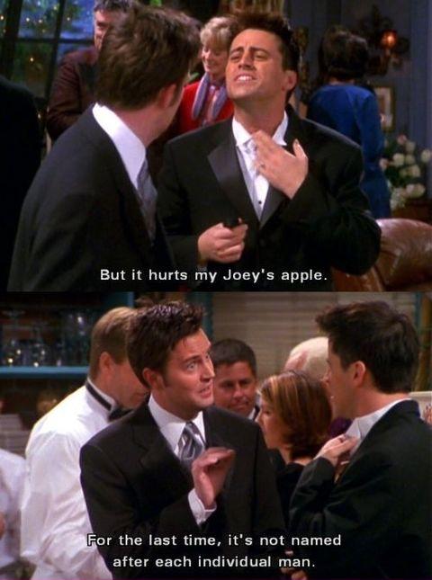 funny memes and pics - friends joey and chandler quotes - But it hurts my Joey's apple. For the last time, it's not named after each individual man.