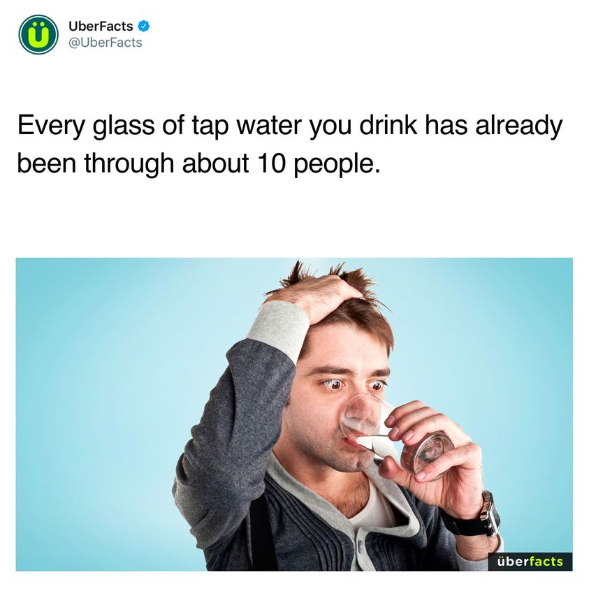 cool random pics and memes - UberFacts Every glass of tap water you drink has already been through about 10 people. berfacts