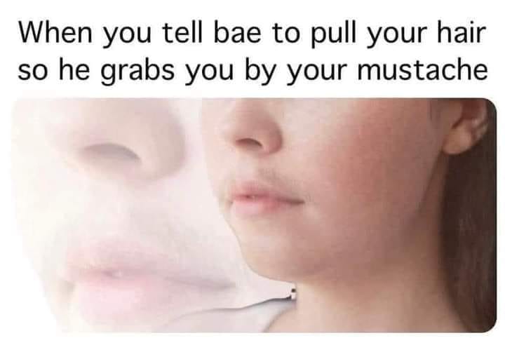 funny memes and pics the daily dose - lip - When you tell bae to pull your hair so he grabs you by your mustache