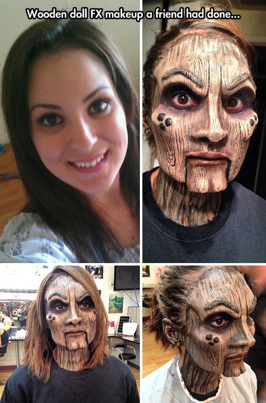 daily dose of randoms - wooden mask on face - Wooden doll Fx makeup a friend had done... A