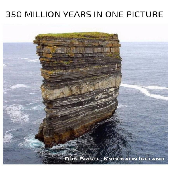 cool pics and memes - sea-stack off downpatrick head - 350 Million Years In One Picture Dun Briste, Knockaun Ireland