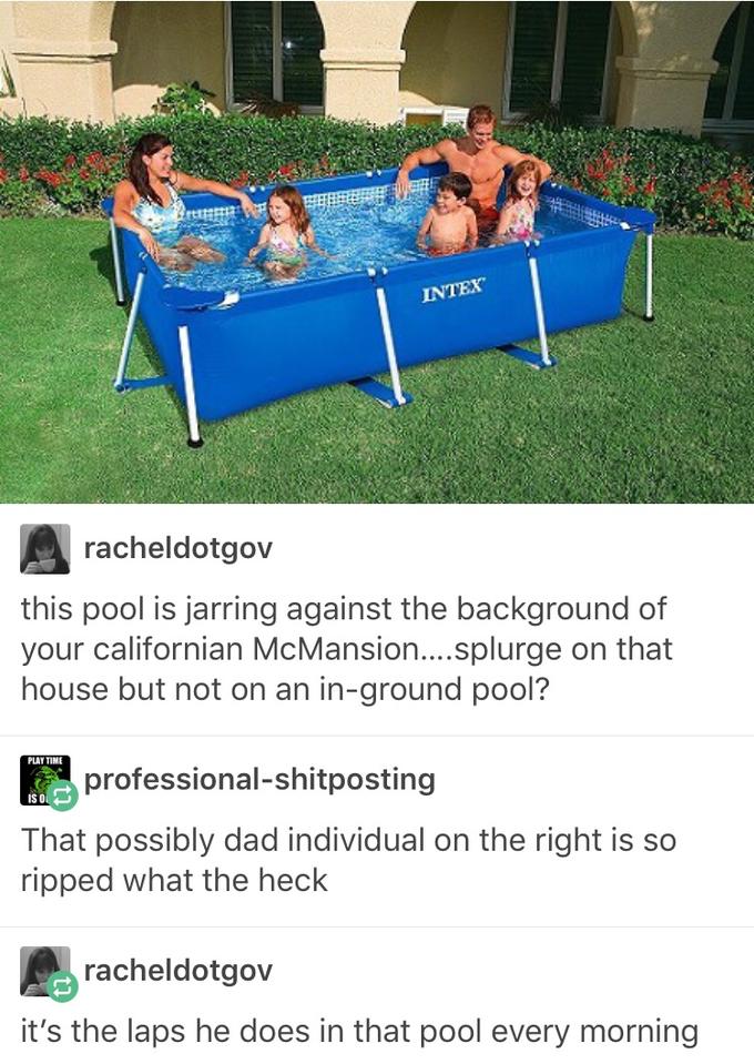 intex 3m rectangular pool - racheldotgov this pool is jarring against the background of your californian McMansion....splurge on that house but not on an inground pool? Play Time Intex professionalshitposting That possibly dad individual on the right is s