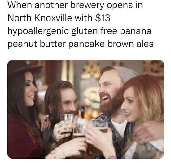 funny and random pics - friendship - When another brewery opens in North Knoxville with $13 hypoallergenic gluten free banana peanut butter pancake brown ales