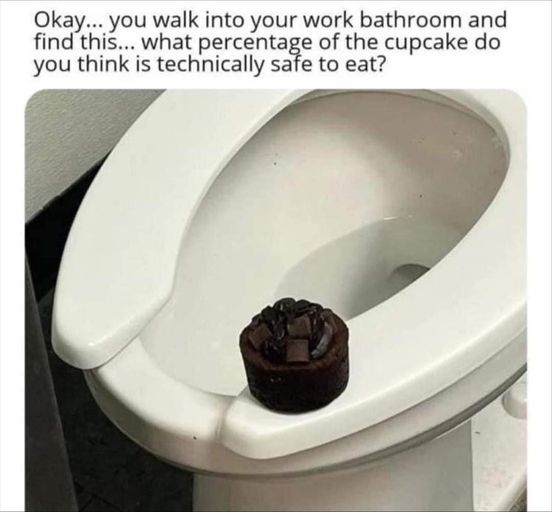 funny and random pics - toilet seat - Okay... you walk into your work bathroom and find this... what percentage of the cupcake do you think is technically safe to eat?