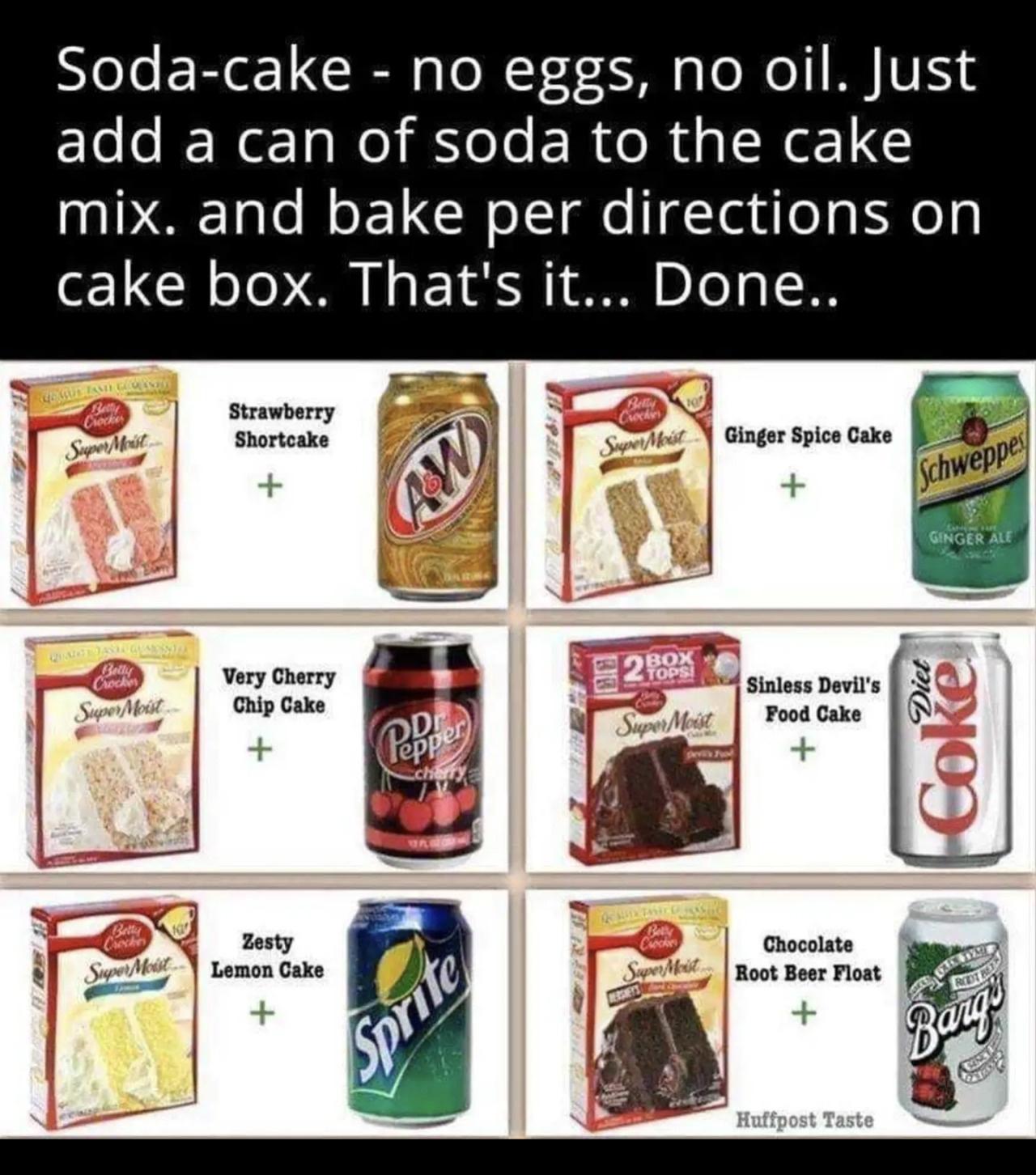 funny memes and pics - cake using soda - Sodacake no eggs, no oil. Just add a can of soda to the cake mix. and bake per directions on cake box. That's it... Done.. Me Gustami Cl Betty Crocker Super Moist Betty Crocker Super Moist Betty Creches Super Moist