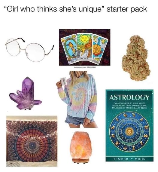 funny memes and pics - tapestry girl meme - "Girl who thinks she's unique" starter pack The The Avre shutterstock.com1361 Astrology What You Need To Know About The Zodiac Signs Tarot Reading Numerology, And Kundalini Rising B Kimberly Moon