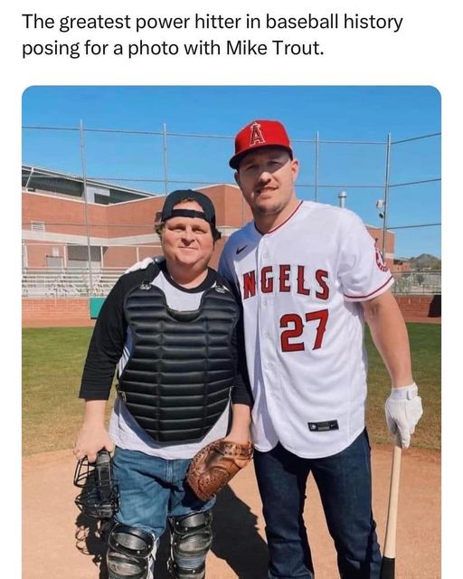 angeles angels - The greatest power hitter in baseball history posing for a photo with Mike Trout. Ngels 27
