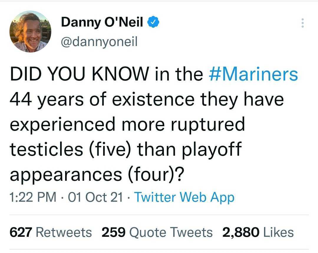funny memes and pics - point - Danny O'Neil Did You Know in the 44 years of existence they have experienced more ruptured testicles five than playoff appearances four? 01 Oct 21 Twitter Web App . 627 259 Quote Tweets 2,880