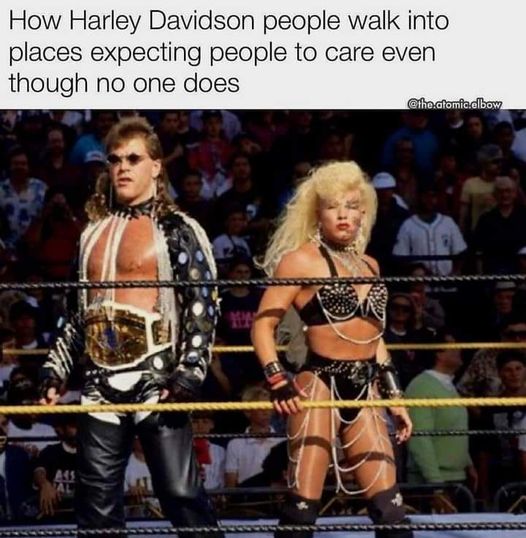 dank memes and pics - wrestler - How Harley Davidson people walk into places expecting people to care even though no one does .atomic.elbow