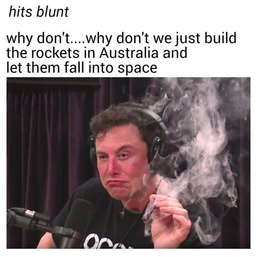 cool pics and funny memes -  elon musk meme joe rogan - hits blunt why don't....why don't we just build the rockets in Australia and let them fall into space