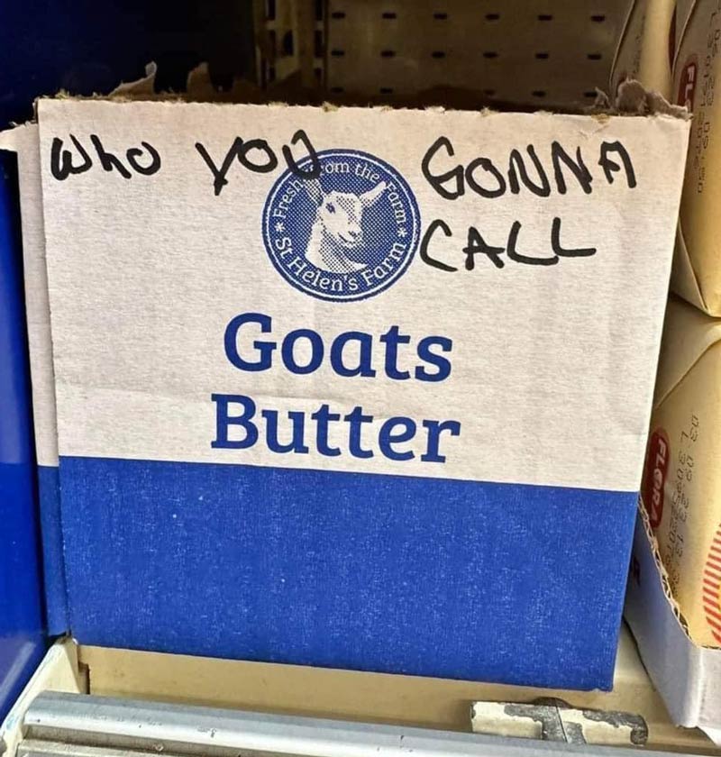 cool pics and funny memes -  who you Gonna Call om the farm St Helen's Goats Butter Flor 02.50