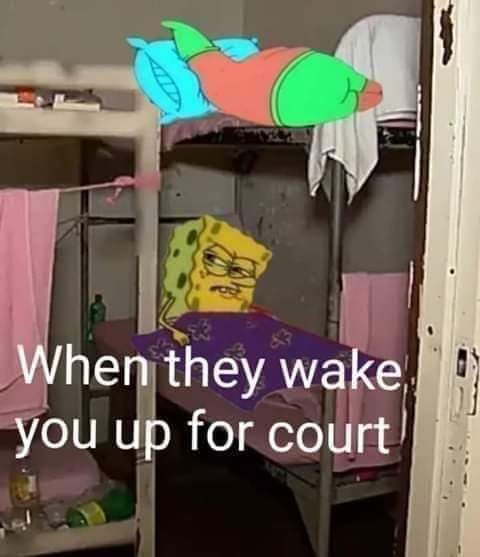 random pics and memes - room - When they wake you up for court