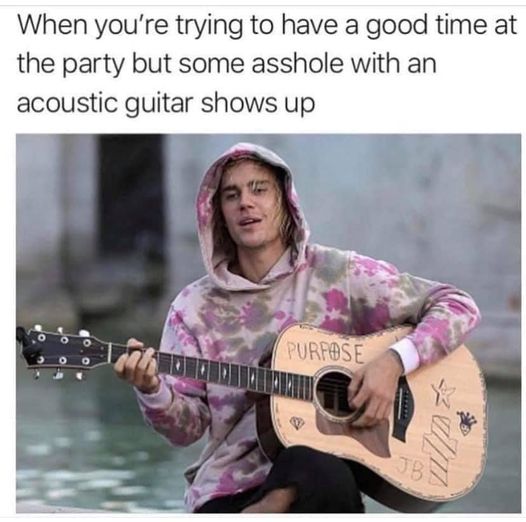 monday morning randomness - justin bieber guitar tattoo - When you're trying to have a good time at the party but some asshole with an acoustic guitar shows up Purpose Encuengirimin Shake Jb