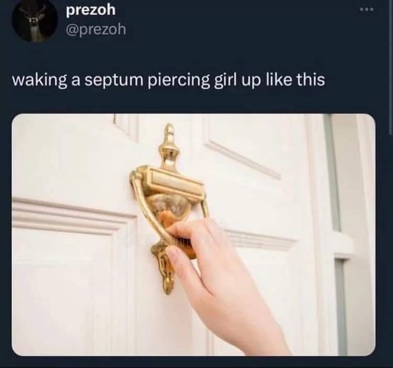 funny memes and pics - knock of the door - prezoh waking a septum piercing girl up this