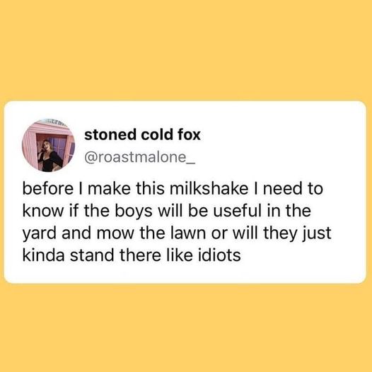 fresh memes - material - Let stoned cold fox before I make this milkshake I need to know if the boys will be useful in the yard and mow the lawn or will they just kinda stand there idiots