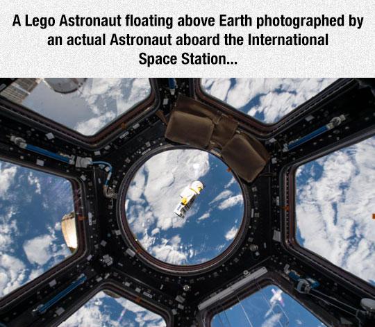 fresh memes - brno exhibition centre - A Lego Astronaut floating above Earth photographed by an actual Astronaut aboard the International Space Station...