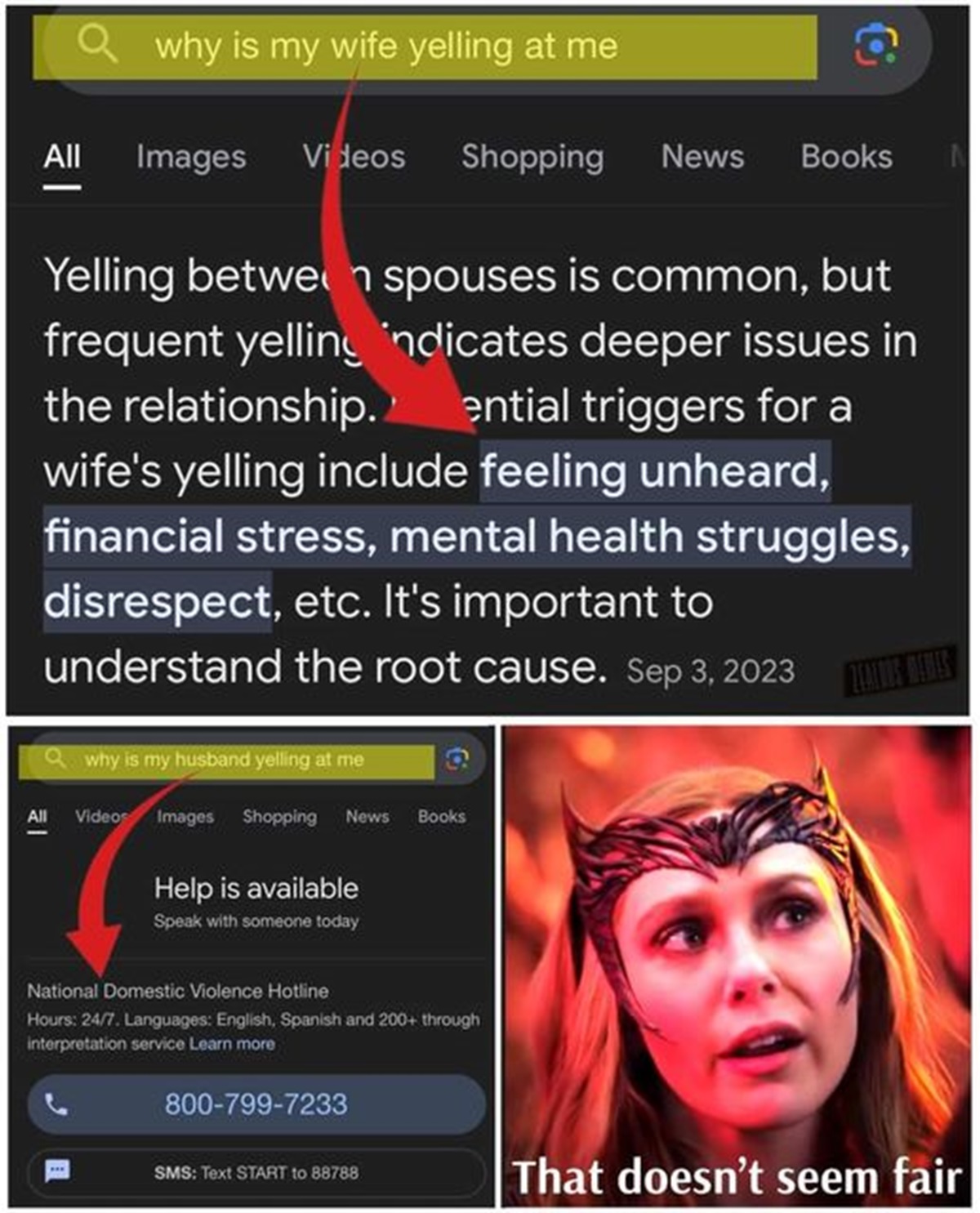 screenshot - Qwhy is my wife yelling at me All Images Videos Shopping News Books Yelling between spouses is common, but frequent yelling indicates deeper issues in the relationship. ential triggers for a wife's yelling include feeling unheard, financial s