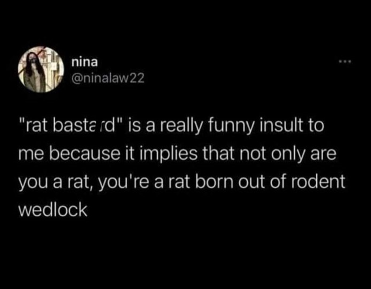 screenshot - nina "rat bastard" is a really funny insult to me because it implies that not only are you a rat, you're a rat born out of rodent wedlock