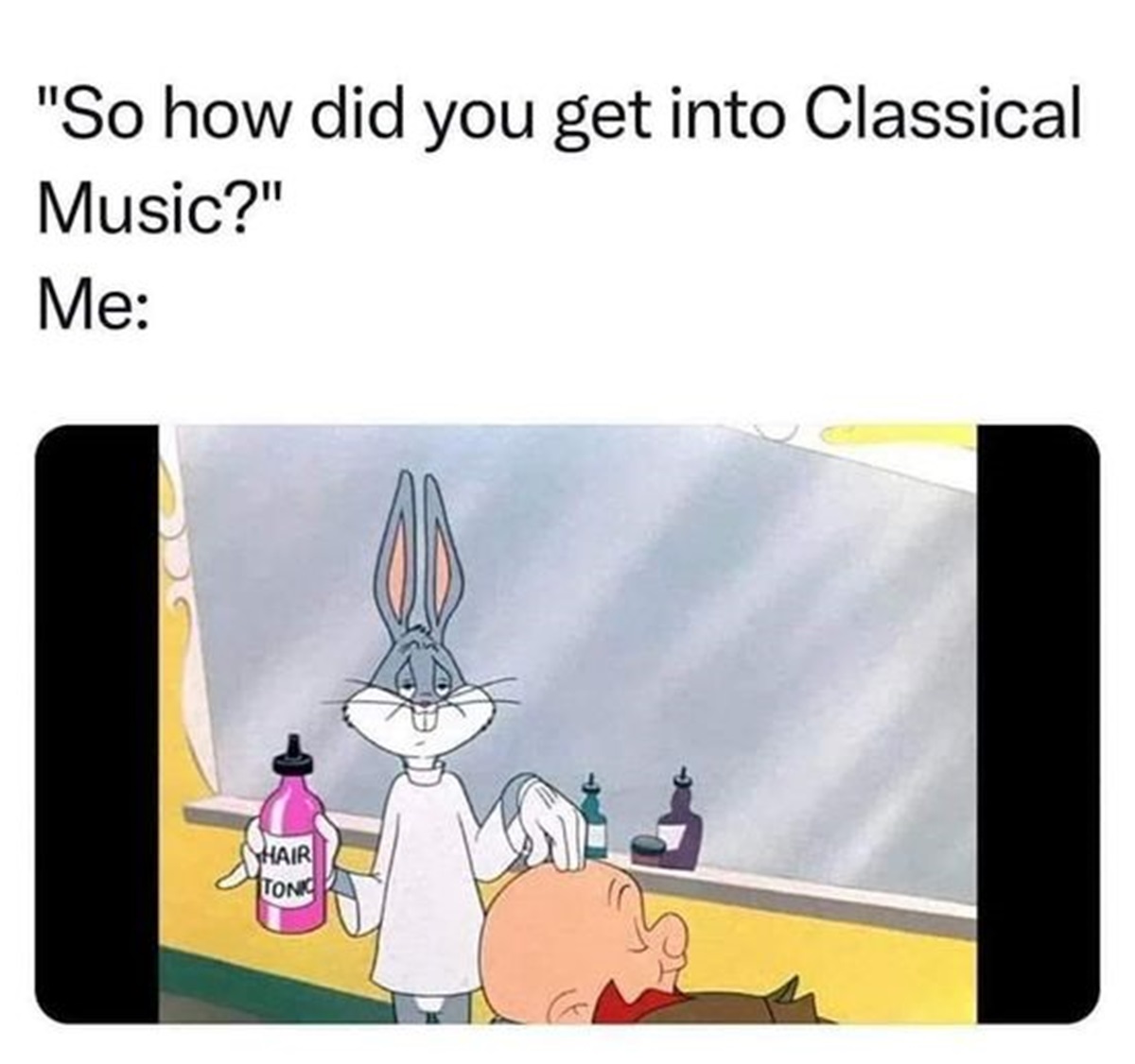 classical music memes - "So how did you get into Classical Music?" Me Hair Tonic
