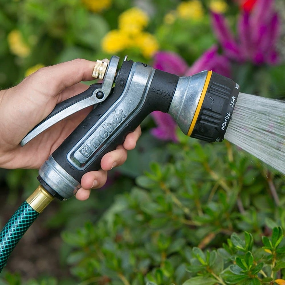 Here we have the multi function spray nozzle. Great for watering delicate flowers, or squirting your kids in the face.