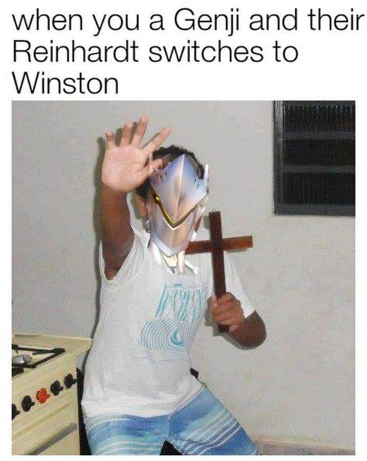 boy with bible meme - when you a Genji and their Reinhardt switches to Winston