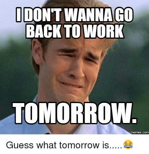 meme going back to work meme - I Don'T Wanna Go Back To Work Tomorrow. memes.com Guess what tomorrow is.....