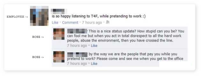 people who lost their jobs because of social media - Employee is so happy listening to T4F, while pretending to work Comment. 7 hours ago Boss > This is a nice status update? How stupid can you be? You can fool me but when you act in total disrespect to a