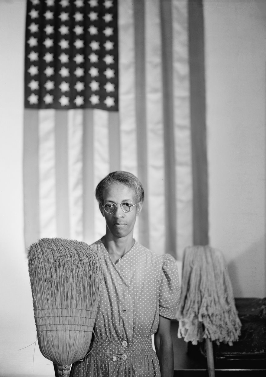 American Gothic, Gordon Parks, 1942. As the 15th child of black Kansas sharecroppers, Gordon Parks knew poverty. But he didn’t experience virulent racism until he arrived in Washington in 1942 for a fellowship at the Farm Security Administration (FSA). Parks, who would go on to became the first African-American photographer at LIFE, was stunned. “White restaurants made me enter through the back door. White theaters wouldn’t even let me in the door,” he recalled. Refusing to be cowed, Parks searched out older African Americans to document how they dealt with such daily indignities and came across Ella Watson, who worked in the FSA’s building. She told him of her life of struggle, of a father murdered by a lynch mob, of a husband shot to death. He photographed Watson as she went about her day, culminating in his American Gothic, a clear parody of Grant Wood’s iconic 1930 oil painting. It served as an indictment of the treatment of African Americans by accentuating the inequality in “the land of the free” and came to symbolize life in pre-civil-rights America. “What the camera had to do was expose the evils of racism,” Parks later observed, “by showing the people who suffered most under it.”